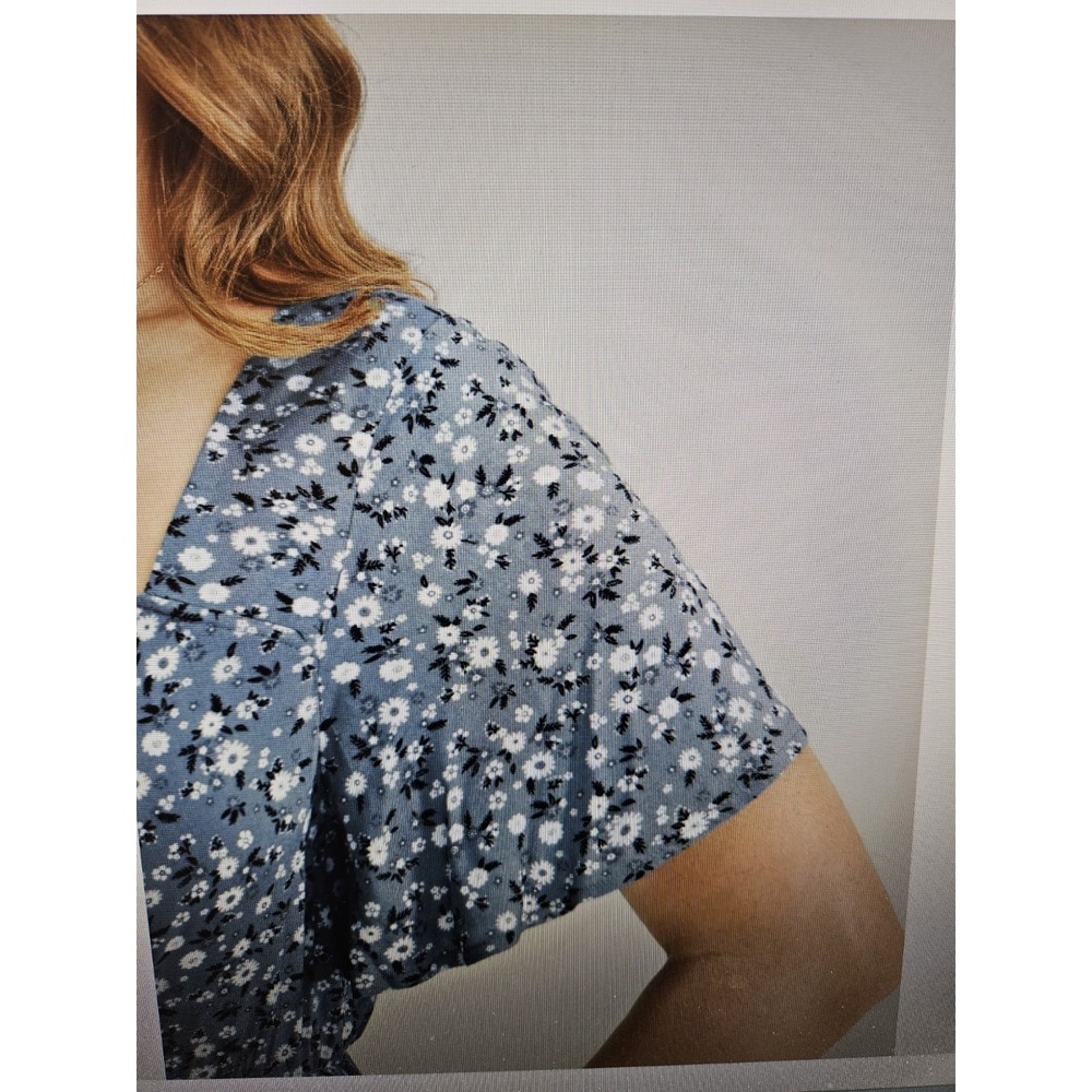 NWOT Bloomchic Blue Ditsy Floral SS Drawstring Neckline Midi Dress, Plus 3X - Picture 6 of 12